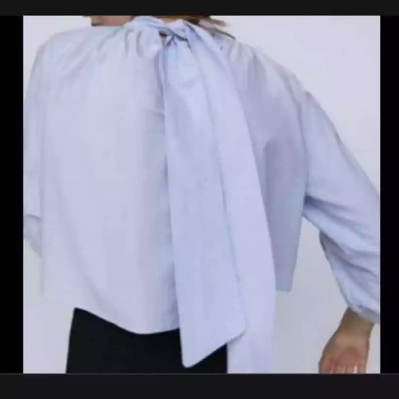 NWT Zara | Light Blue Back Bow Crop Top | Size Small - Picture 2 of 10